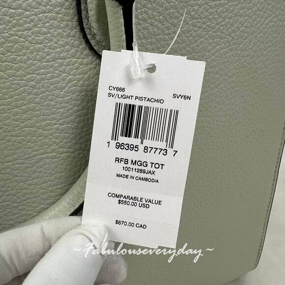 Coach Maggie Tote Bag Shoulder Bag In Leather/Light Pistachio CY666 NWT - Picture 4 of 9